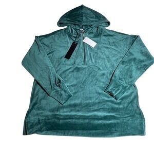 Cable‎ & Gauge Studio Teal Velour Quarter Zip Hoodie Womens M Rhinestone Zipper